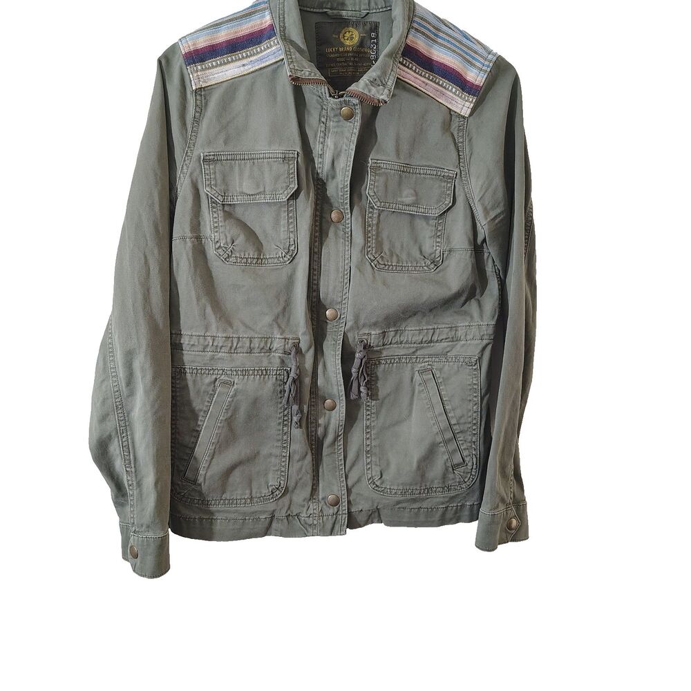 Lucky Brand Jacket Women’s Small Green Military Utility Cargo Full Zip Button - Picture 1 of 9